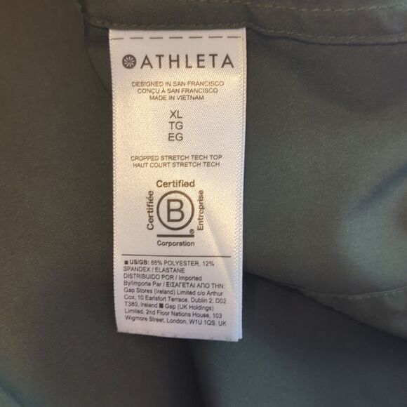 Athleta Cropped Stretch Tech Top Womens XL Green Button Up Long Sleeve - Picture 5 of 6
